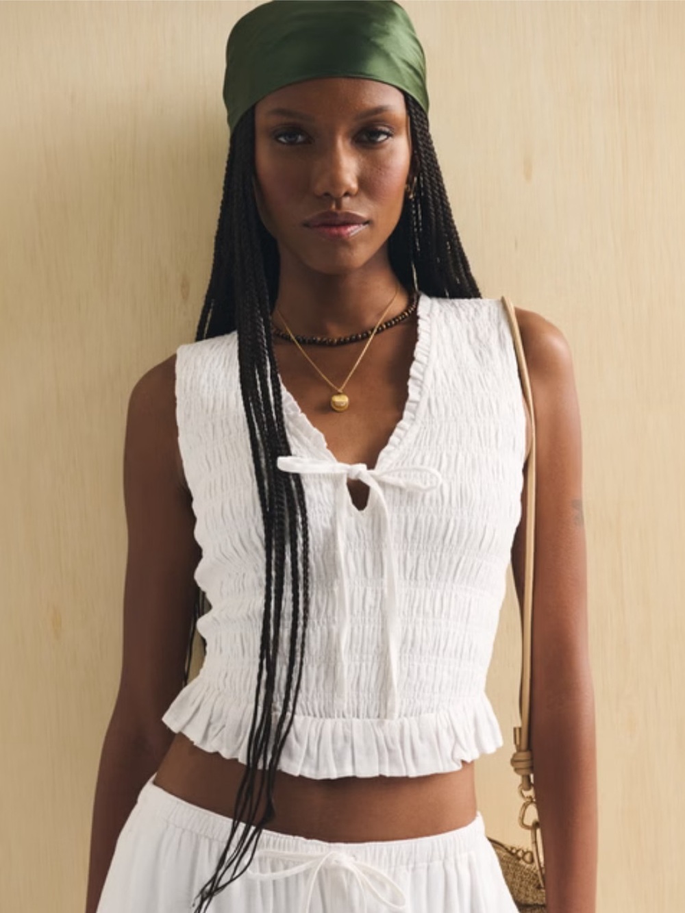 Abercrombie & Fitch Linen Blend Smocked Tie Front Top Tee Tank Women’s White M